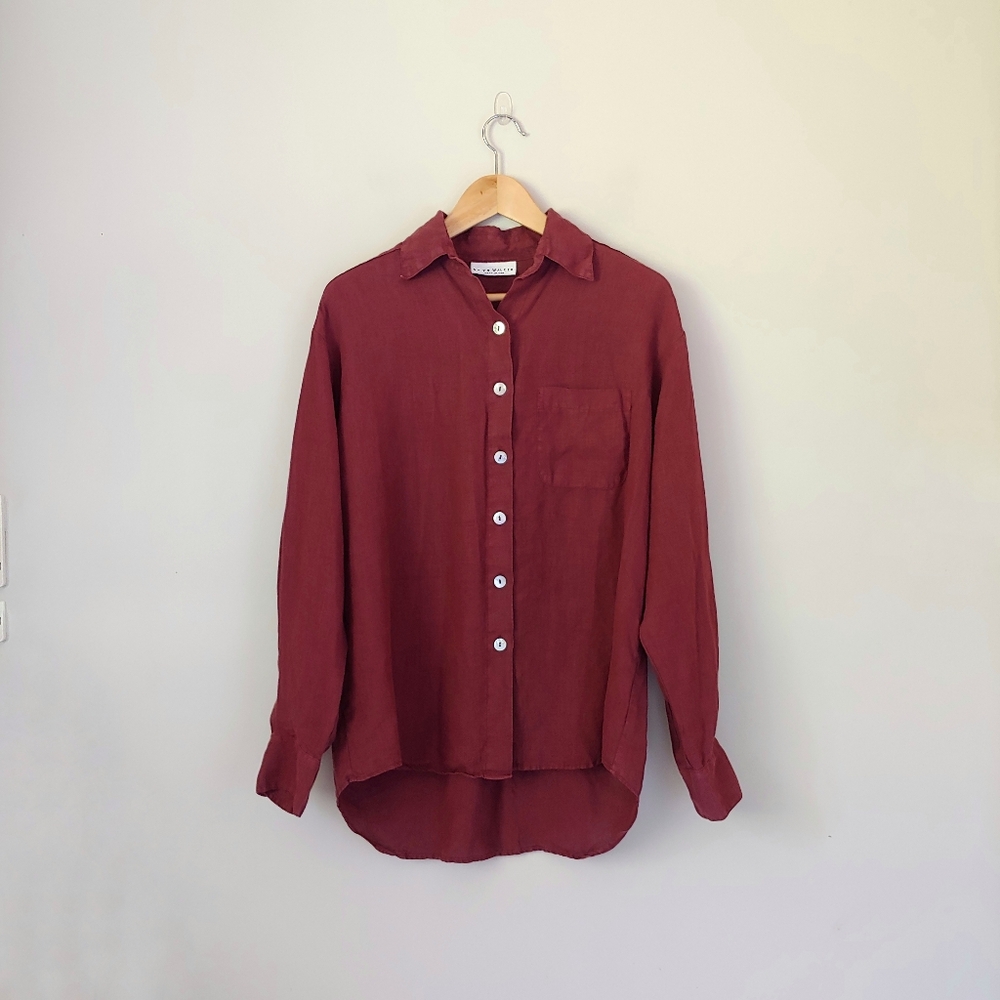 Bryn Walker Linen Button Down Shirt Burgundy Size X-Small